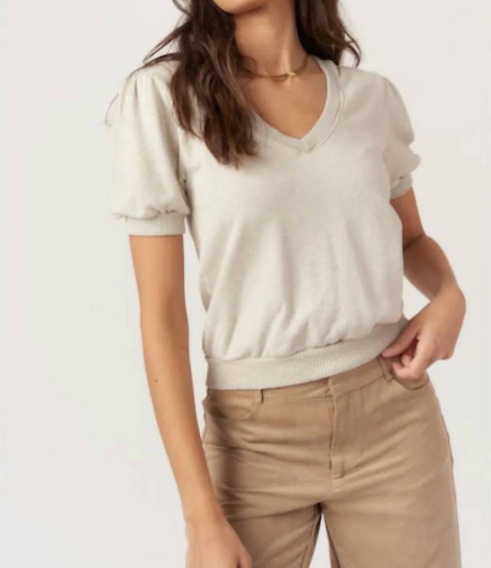 NEW PROJECT SOCIAL T in my feels puff sleeve v-neck pullover in ash